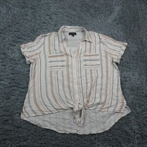 Fortune + Ivy Shirt Womens XL Pink Stripe Button Front Tie Hem Rayon Top